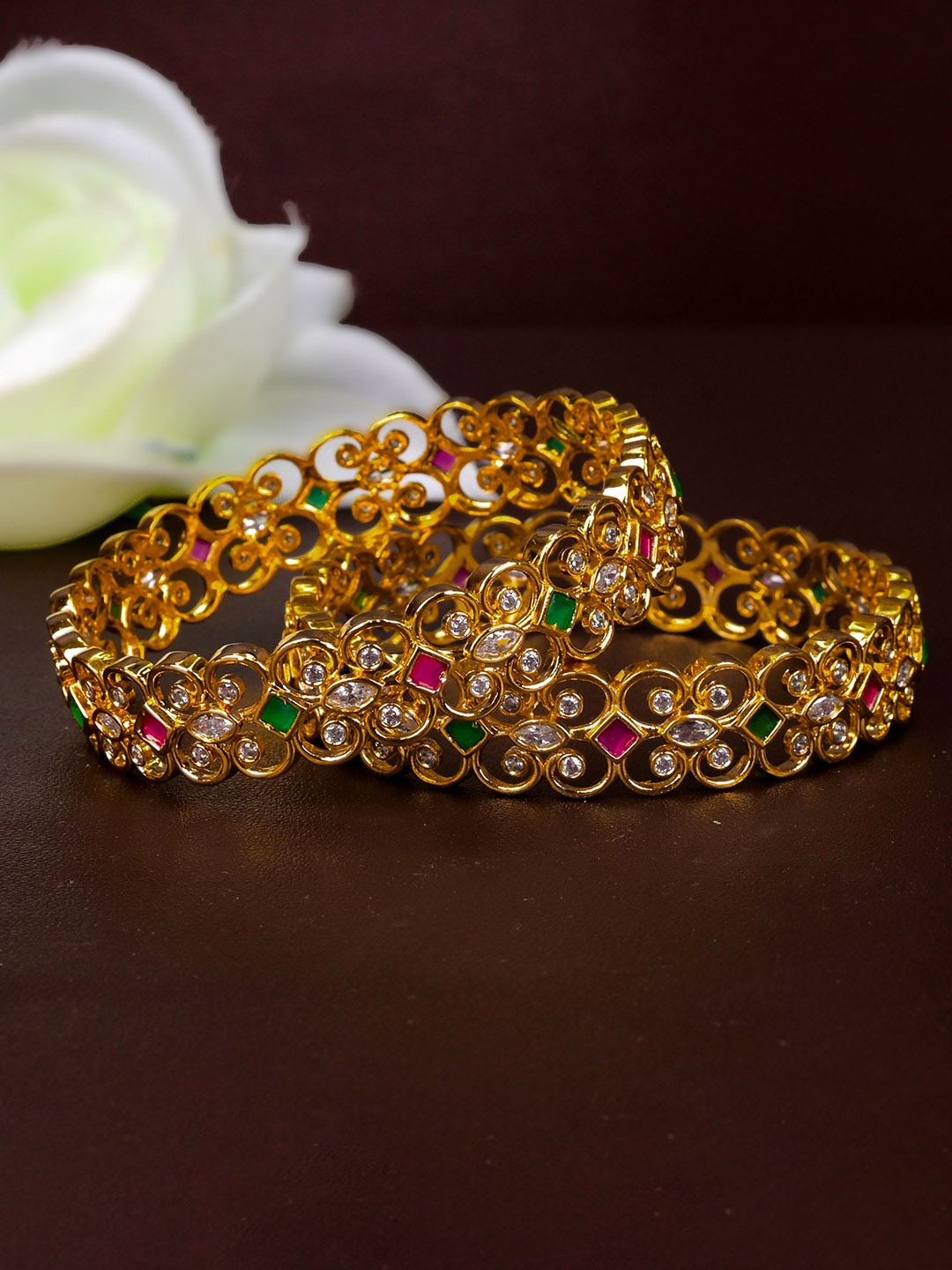 

Zevarly Set Of 2 Gold-Plated CZ Studded Bangles