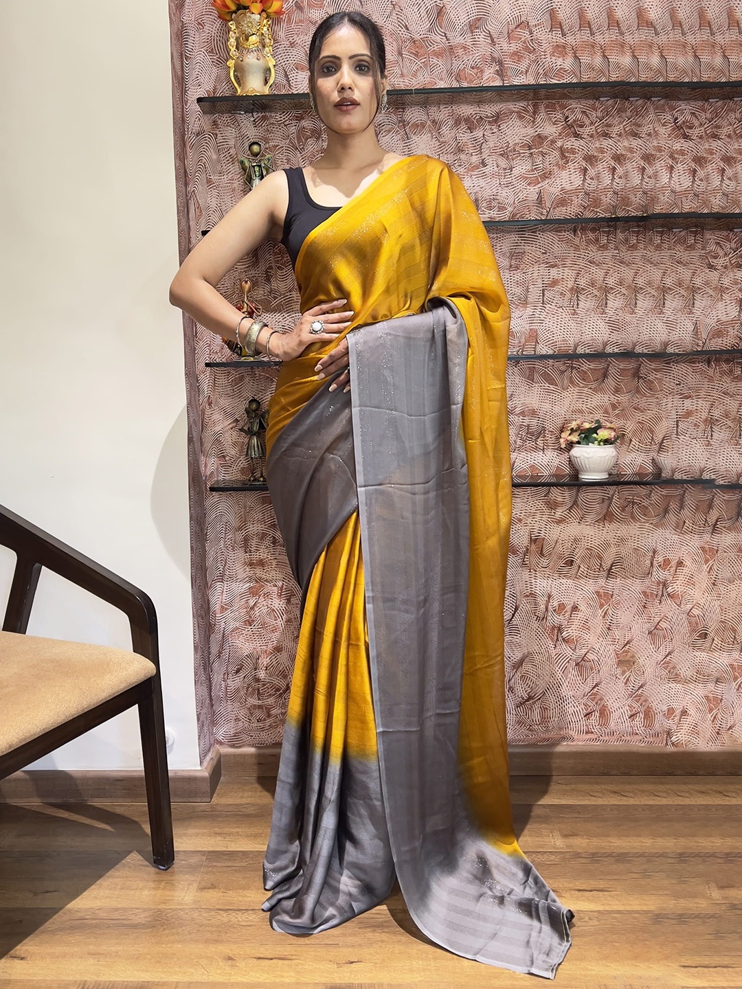 

KAYOMMI Women Ombre Pure Chiffon Ready to Wear Saree, Yellow