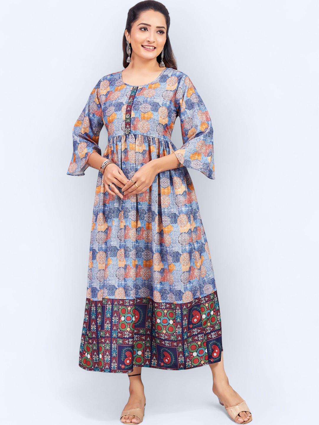 

PAMPER YOURSELF Women Ethnic Motifs Printed Fit & Flare Midi Dress, Blue