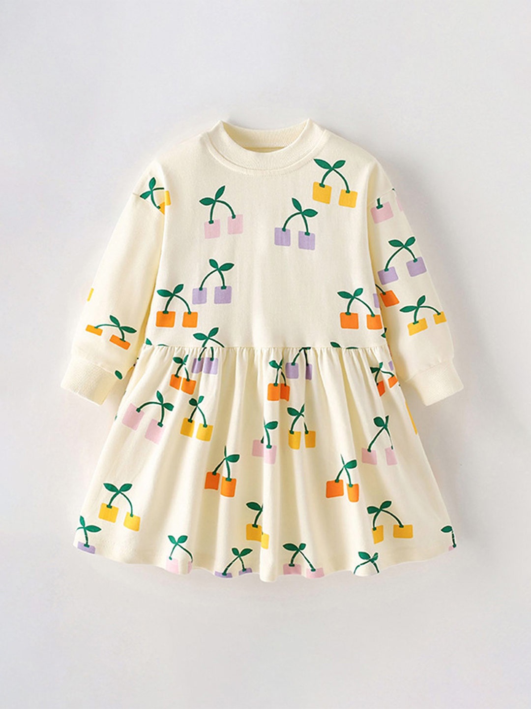 

LULU & SKY Girls Round Neck Cotton Fit & Flare Dress, Cream