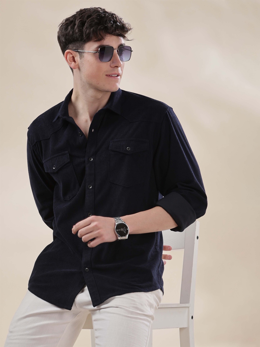 

HERE&NOW Men Opaque Casual Shirt, Navy blue