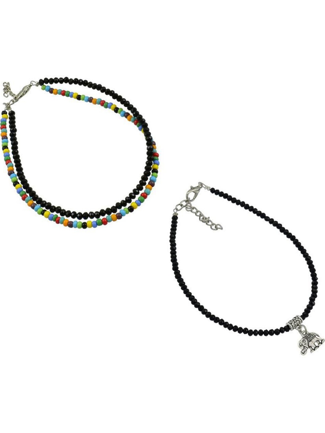 

HIGH TRENDZ Set Of 2 Single Leg Beaded Anklet, Black