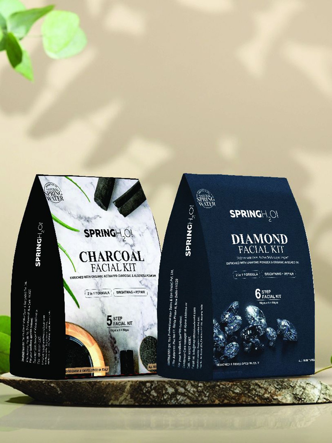 

Spring H2O Set Of 2 5 Step Charcoal Facial Kit- 50 g & 6 Step Diamond Facial Kit - 60 g, Multi