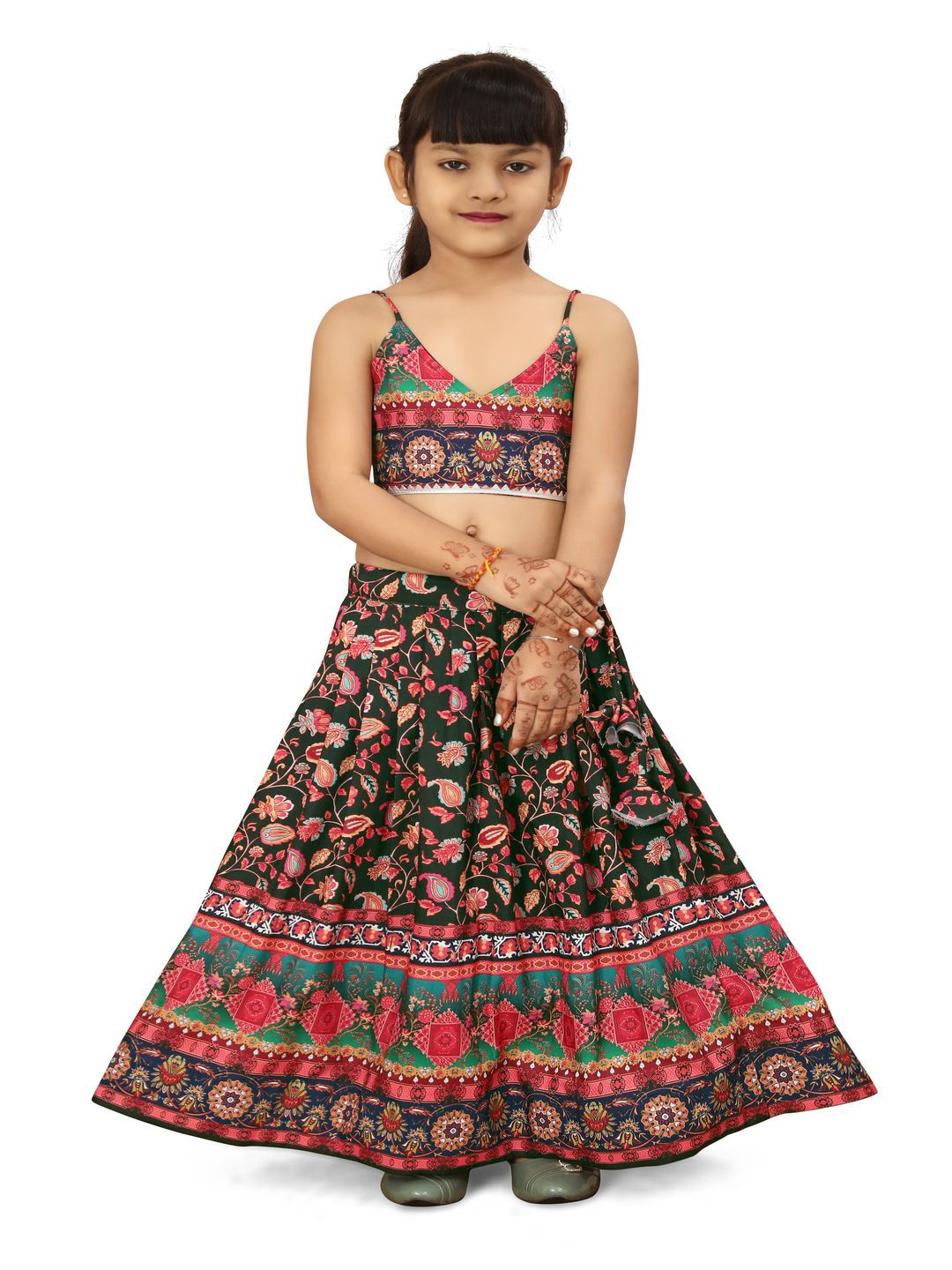 

BAESD Girls Printed Foil Print Ready to Wear Lehenga & Blouse With Dupatta, Black