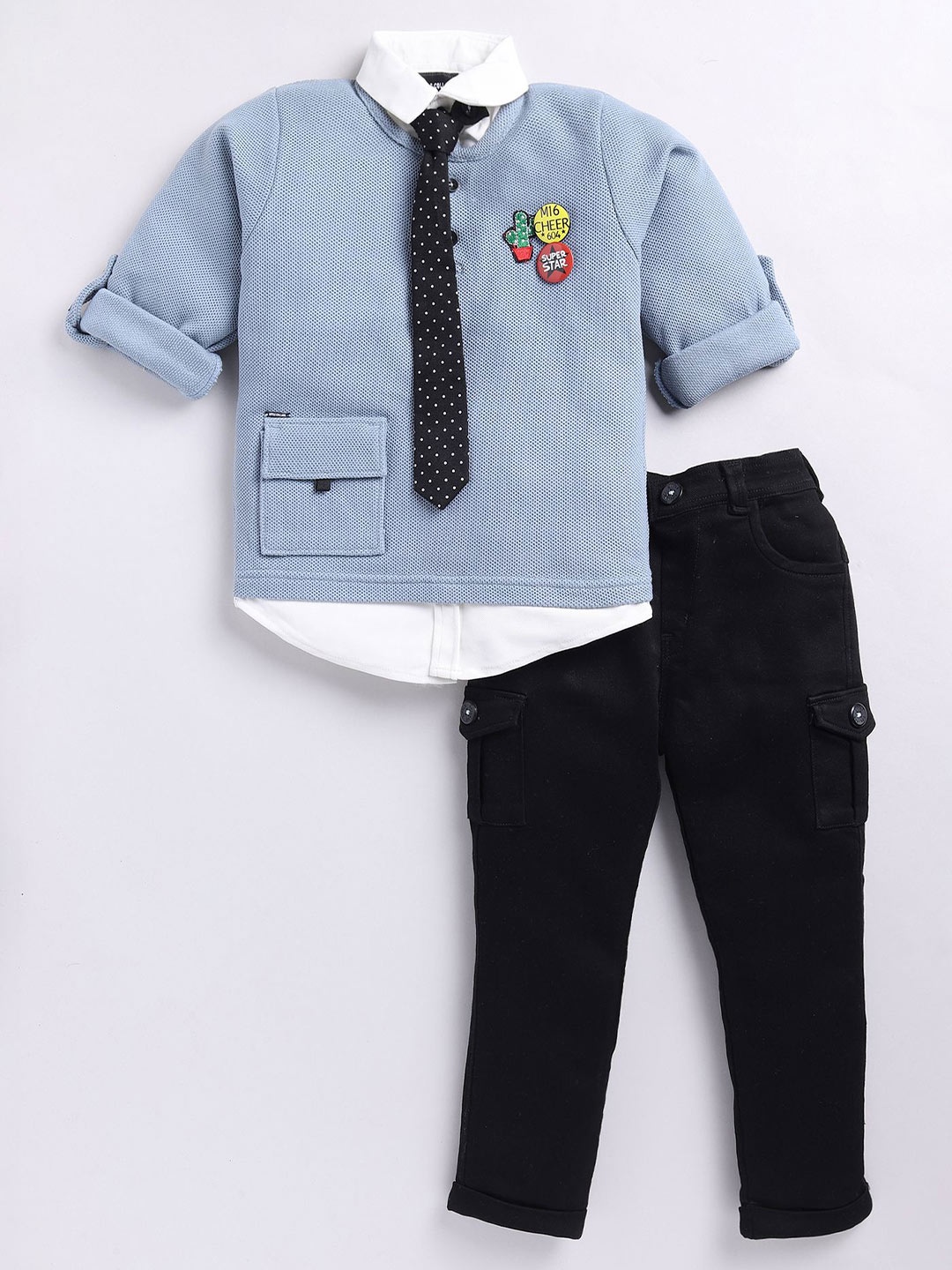 

LITTLE COLLARS Boys Printed Shirt with Trousers, Blue