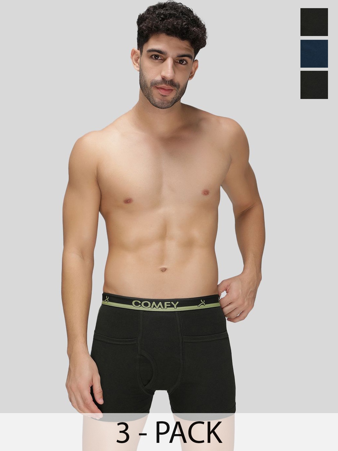 

AMUL COMFY Pack Of 3 Cotton Trunks AC-LPTROE-MULTI-XL-3PC, Black
