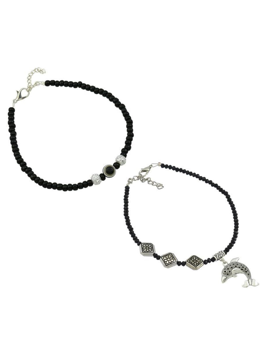 

HIGH TRENDZ Pack of 2 Single Leg Beads Anklet, Black