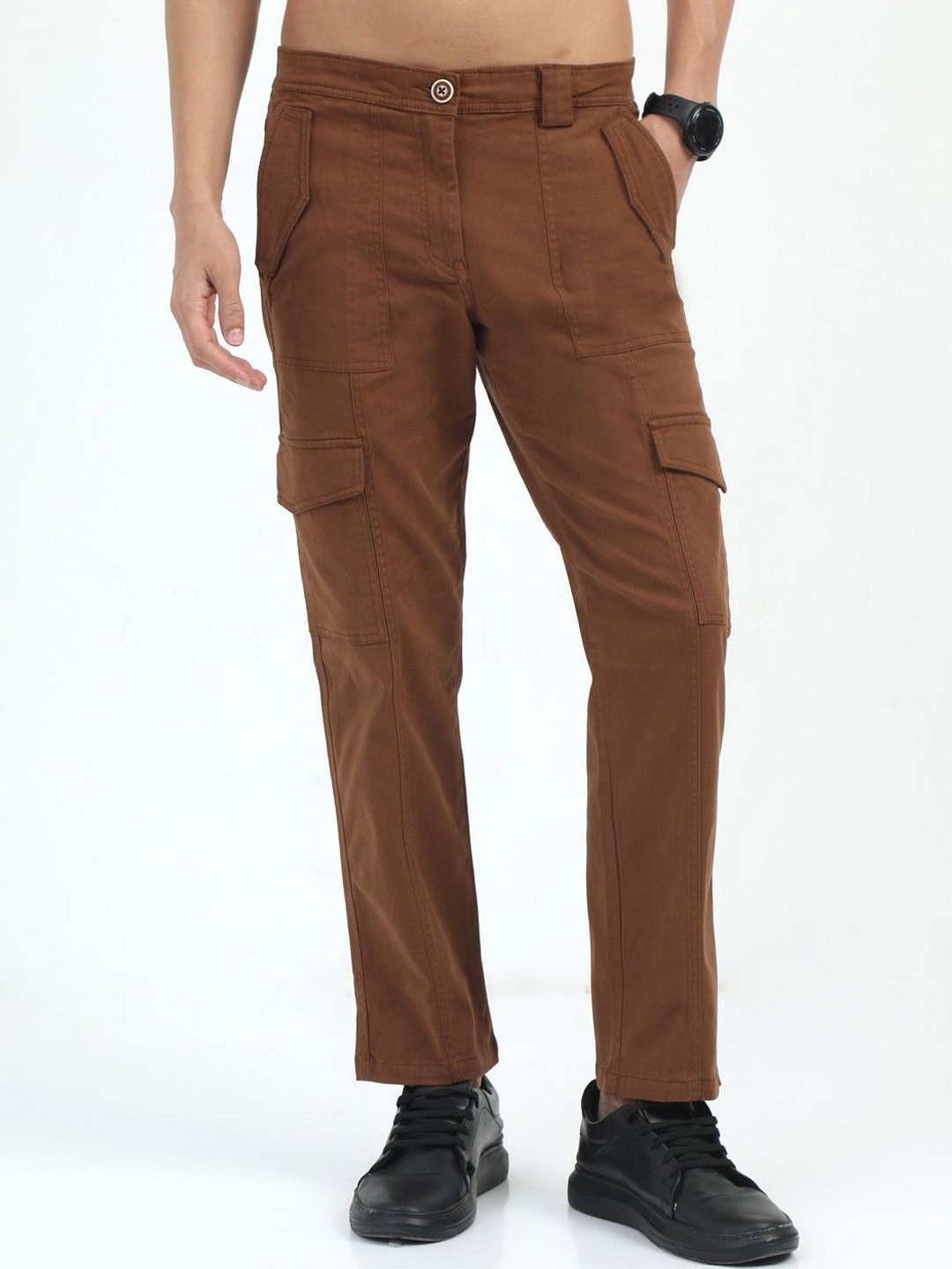 

NEVER NEUD Men Relaxed Straight Fit Bolsillo Cargos Trousers, Rust