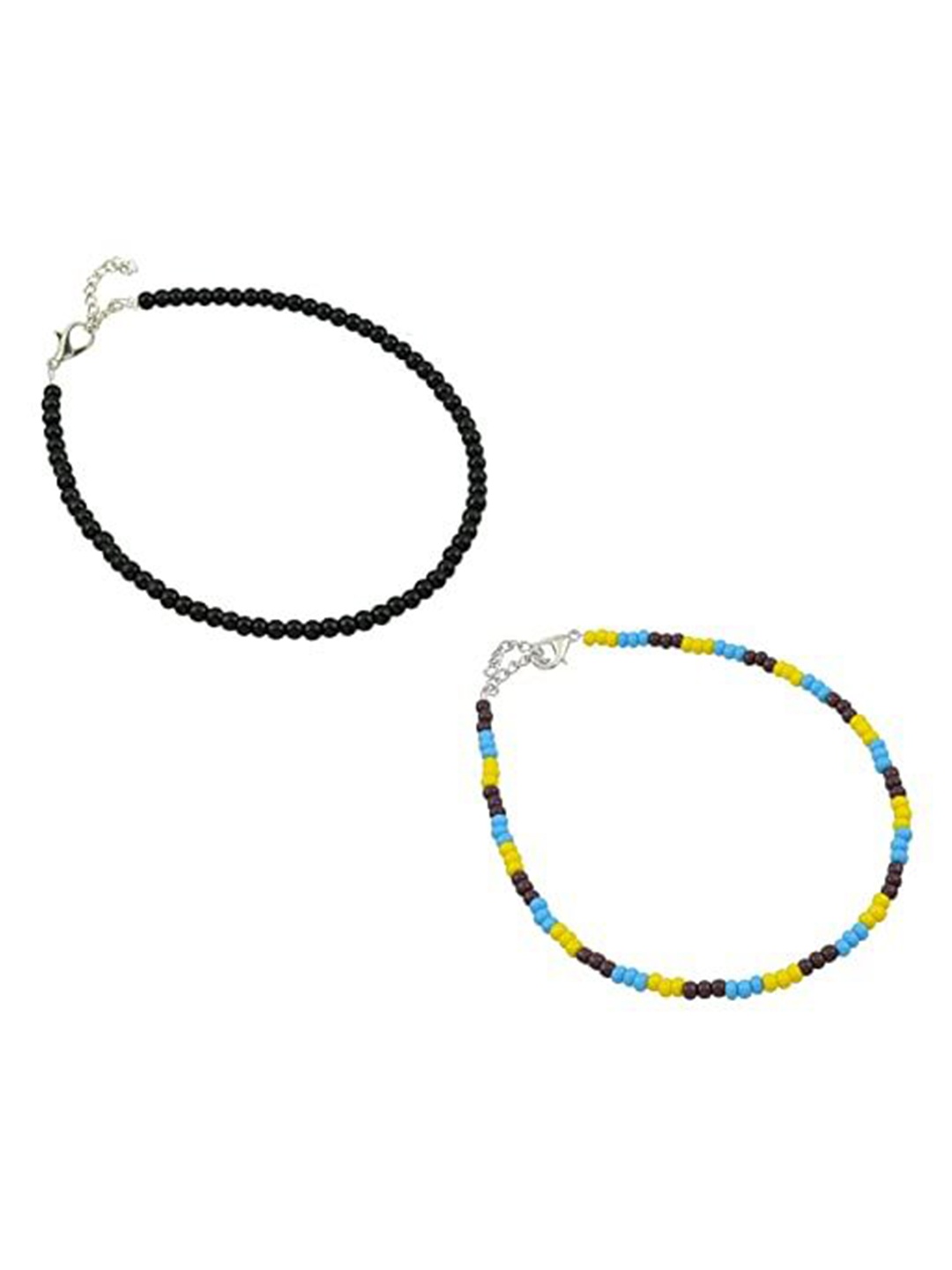 

HIGH TRENDZ Set Of 2 Single Leg Beaded Anklets, Black