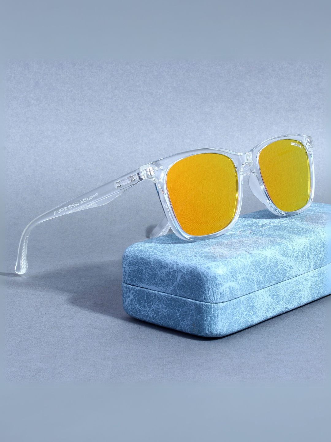

SUNGLASSIC Unisex Square Sunglasses with Polarised and UV Protected Lens, Orange