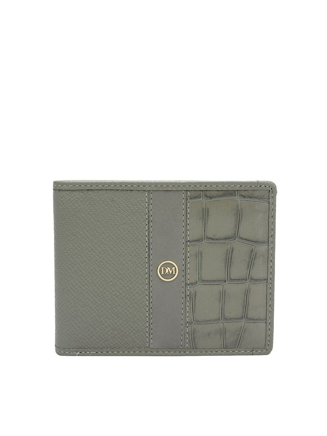 

Da Milano Men Geometric Textured Leather Two Fold Wallet, Grey