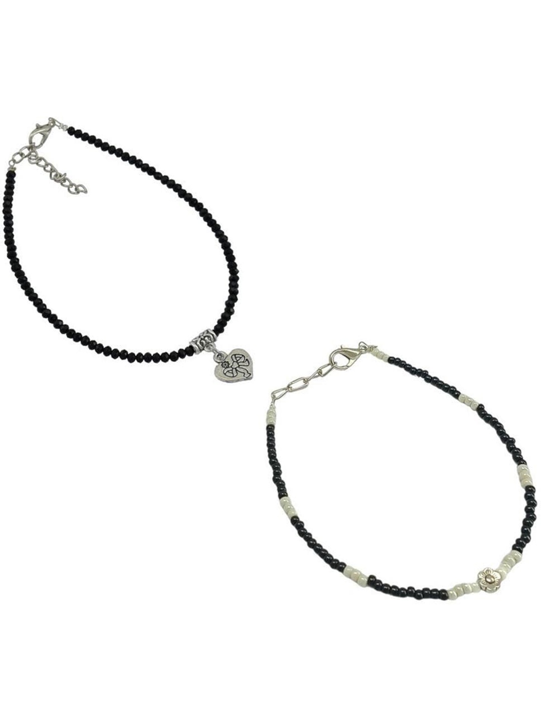

HIGH TRENDZ Set of 2 Beaded Anklet, Black