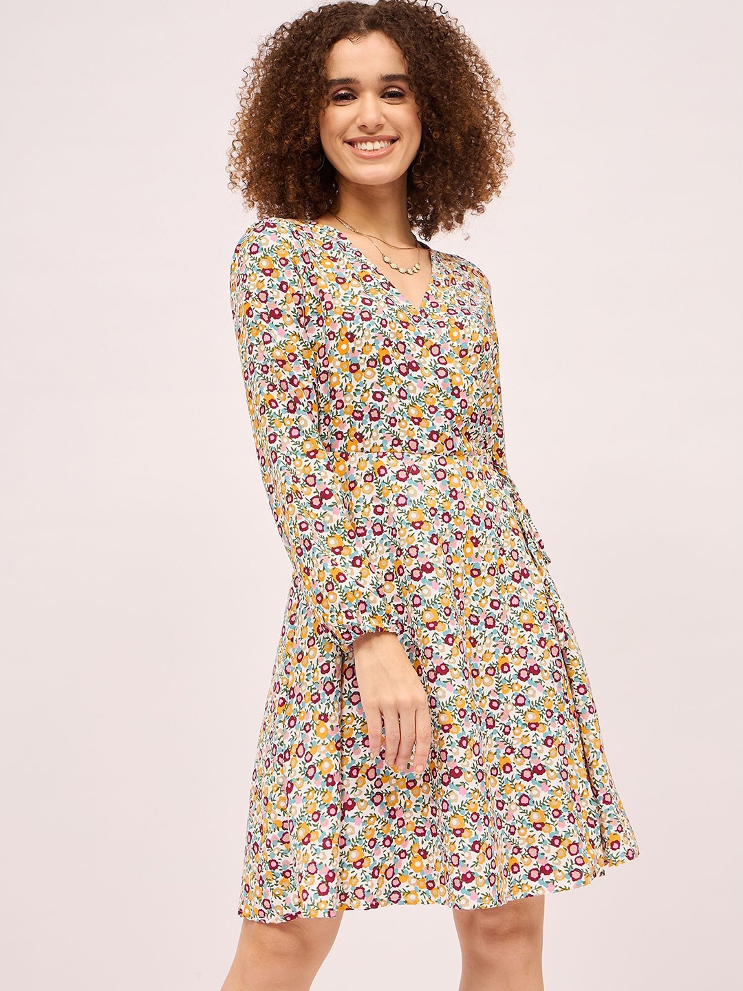 

DressBerry Women Floral Printed Wrap Dress, Yellow