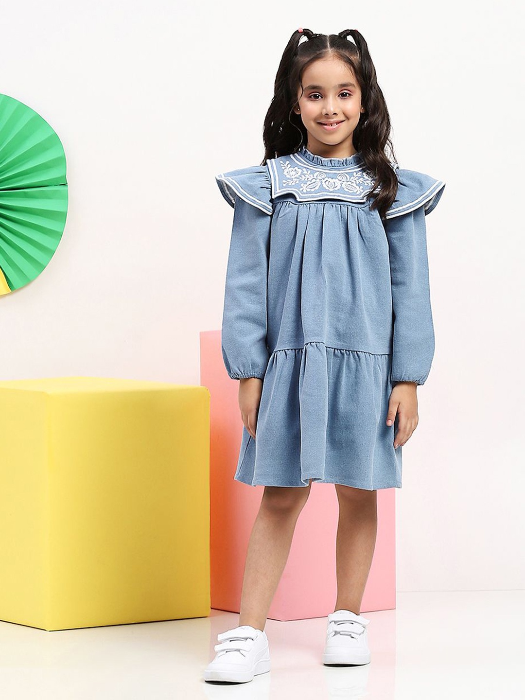 

SPUNKIES Embroidered A-Line Dress, Blue