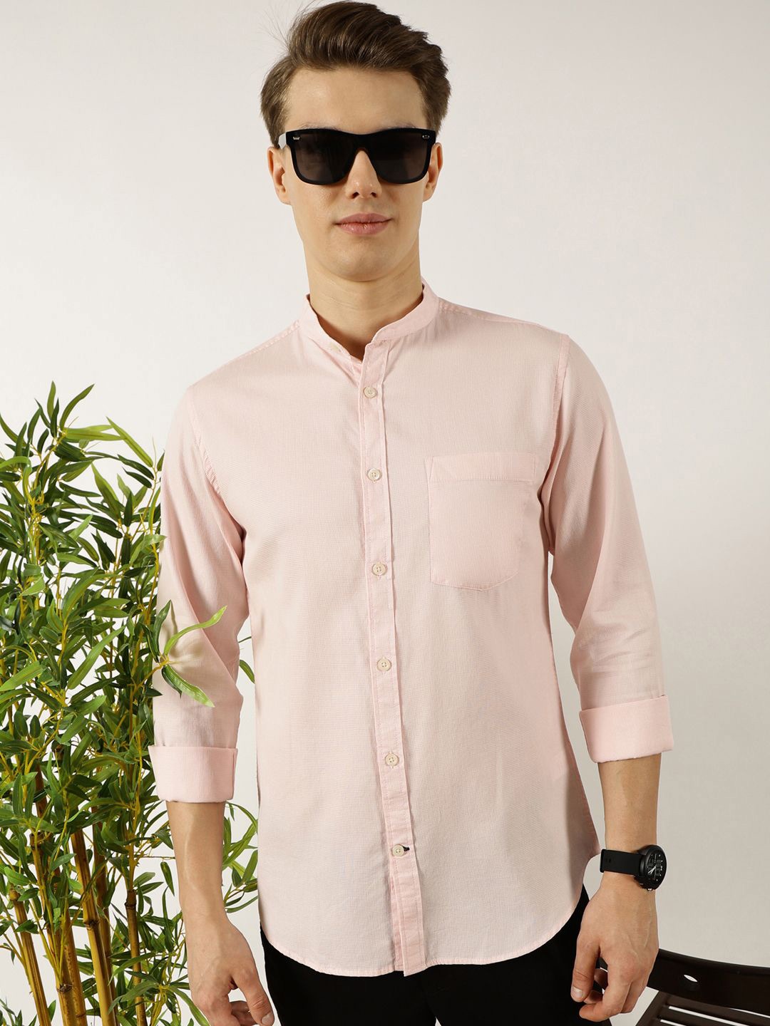 

Mast & Harbour Men Premium Slim Fit Opaque Casual Shirt, Pink