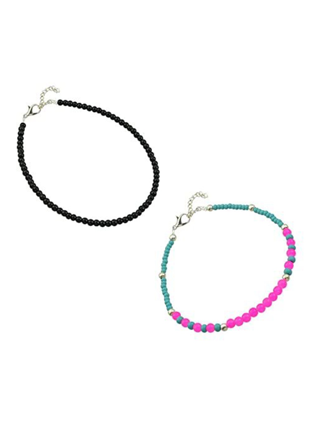 

High Trendz Pack of 2 Alloy Single Leg Beads Anklet, Black