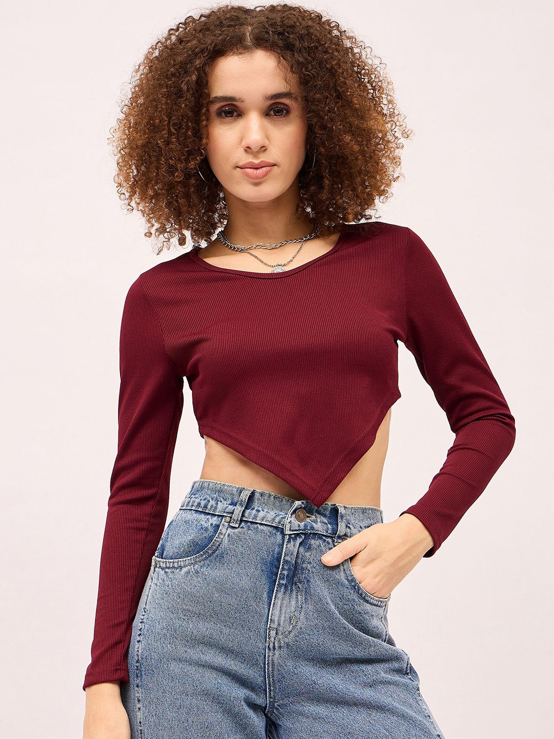 

DressBerry Women Striped Crop Top, Maroon