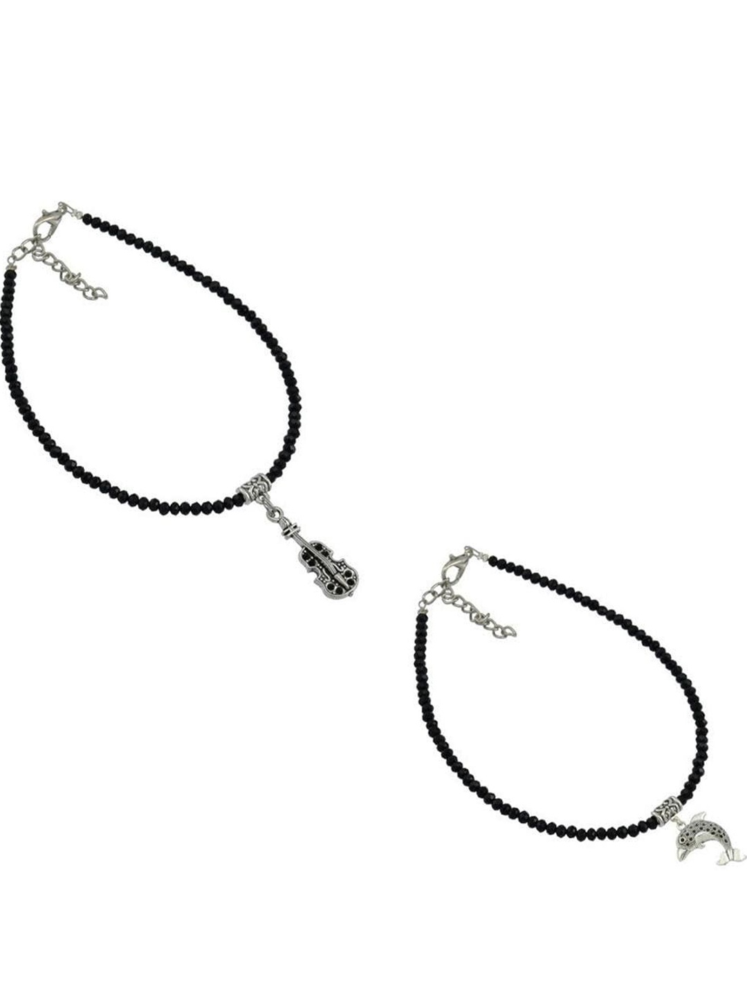 

HIGH TRENDZ Set Of 2 Beaded Anklets, Black