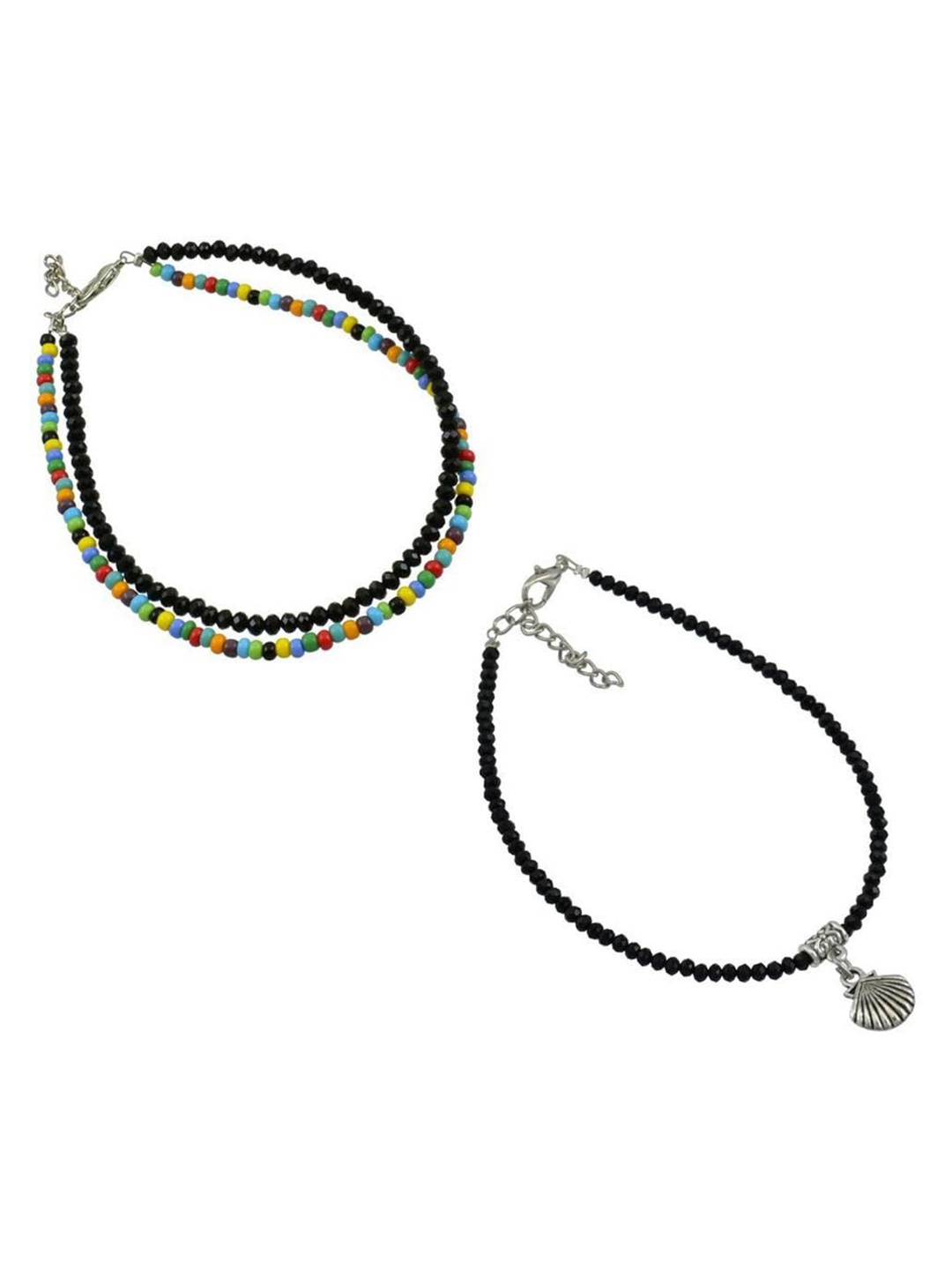 

HIGH TRENDZ Pack of 2 Single Leg Beads Alloy Anklet, Black
