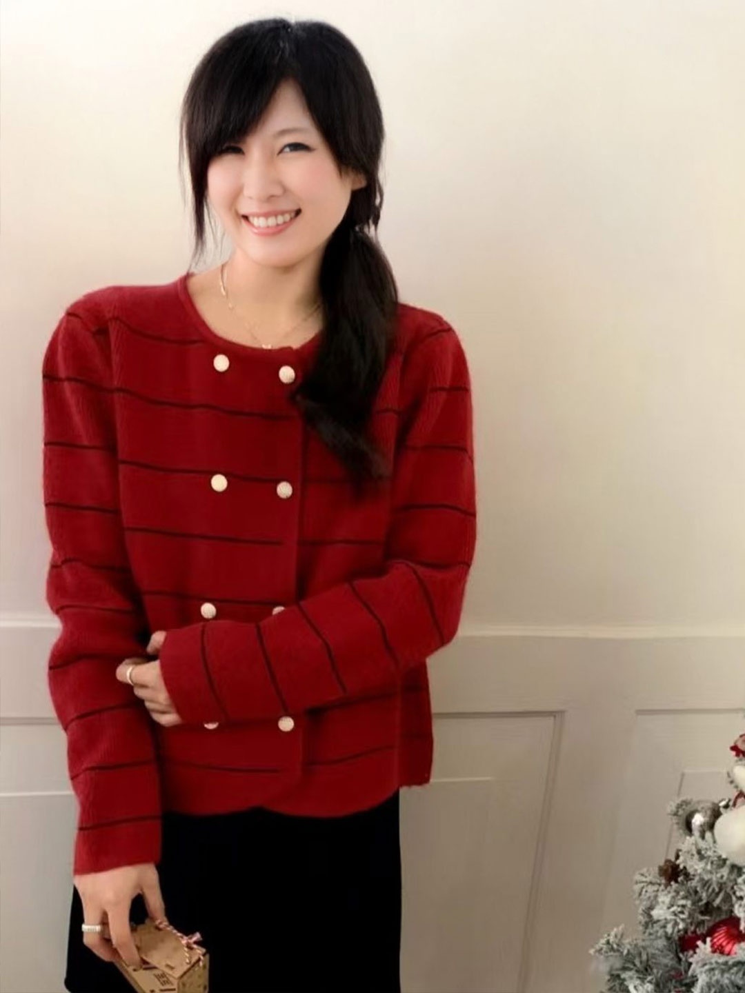 

StyleCast Women Striped Woollen Cardigan Sweater, Red
