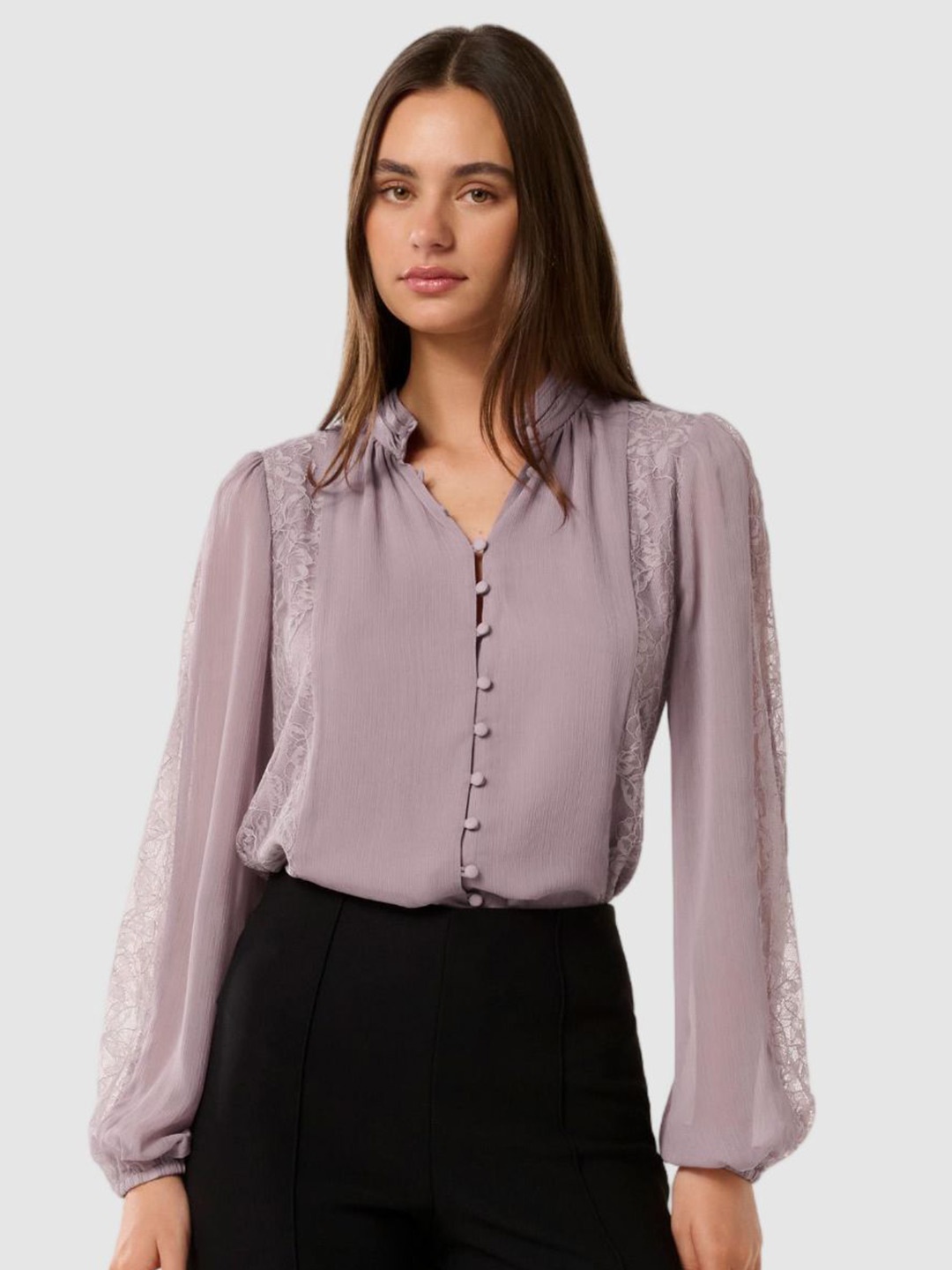 

Forever New Bishop Sleeves Lace Top, Purple