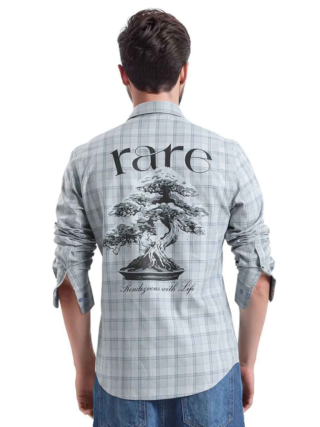 

RARE RABBIT Men Comfort Spread Collar Checked Cotton Casual Shirt, Grey