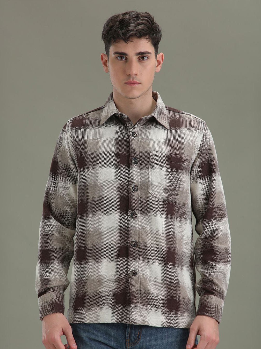 

Banana Club Men Classic Opaque Checked Casual Shirt, Brown