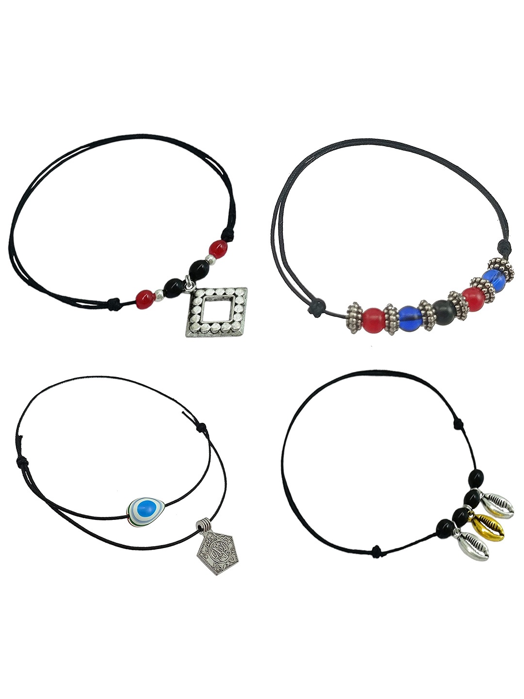 

HIGH TRENDZ Unisex Set of 4 Beaded Single Leg Anklets, Black