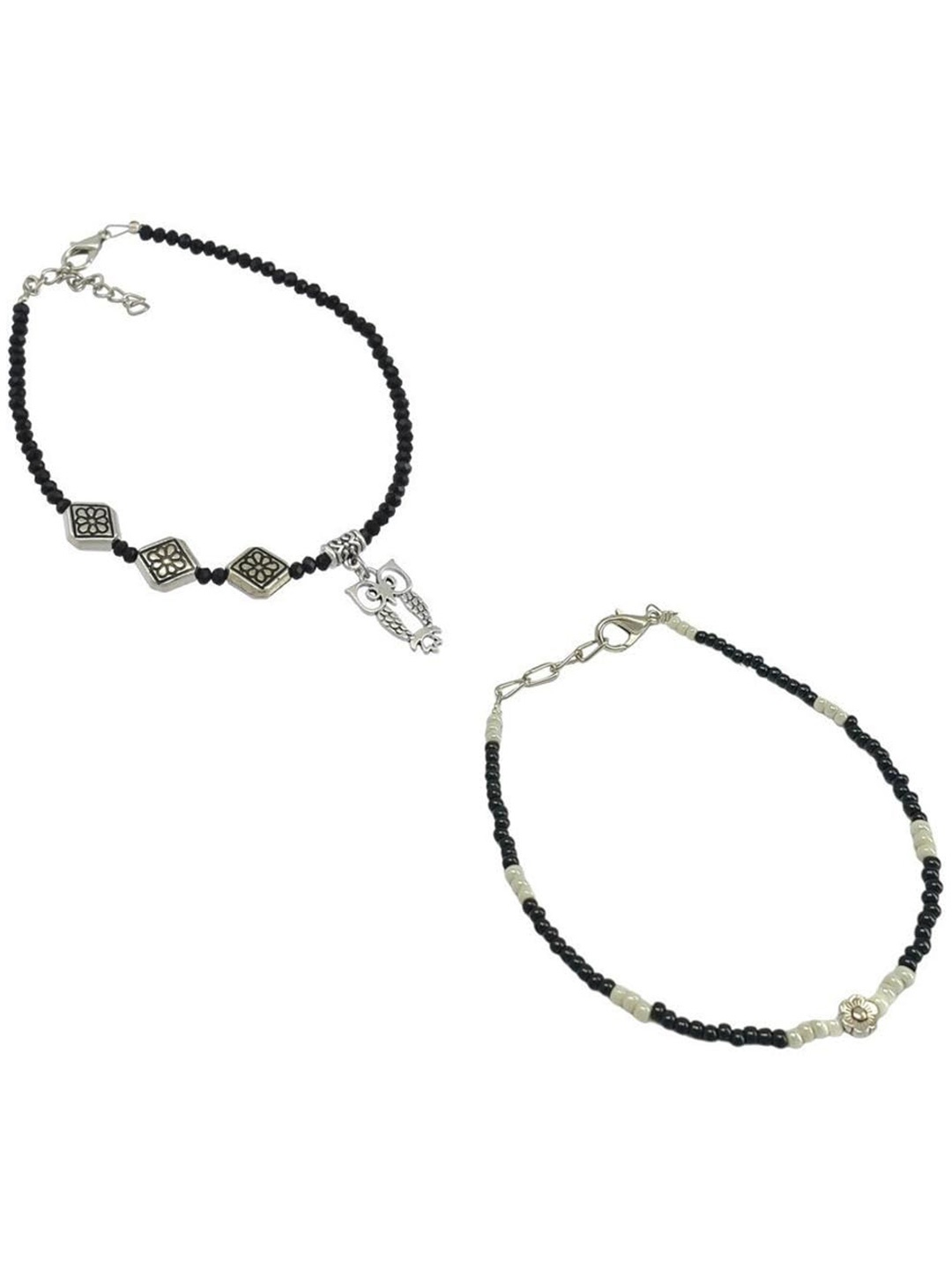 

HIGH TRENDZ Set of 2 Beaded Anklet, Black