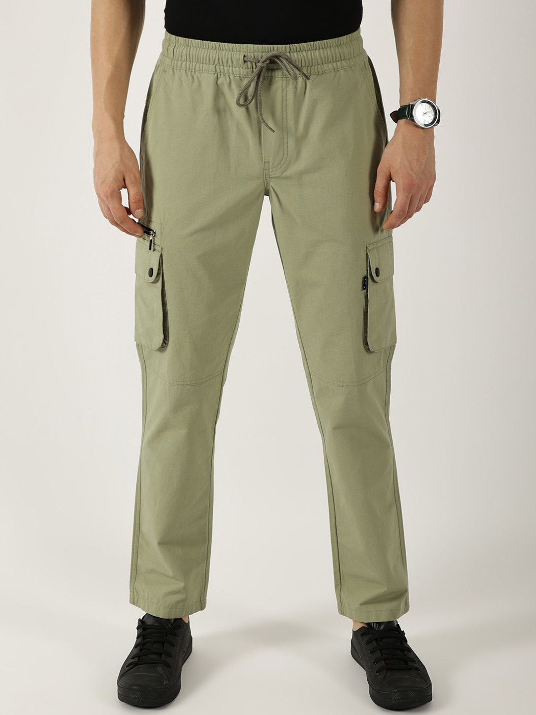 

Thomas Scott Men Smart Regular Fit Mid-Rise Easy Wash Cotton Cargos, Green