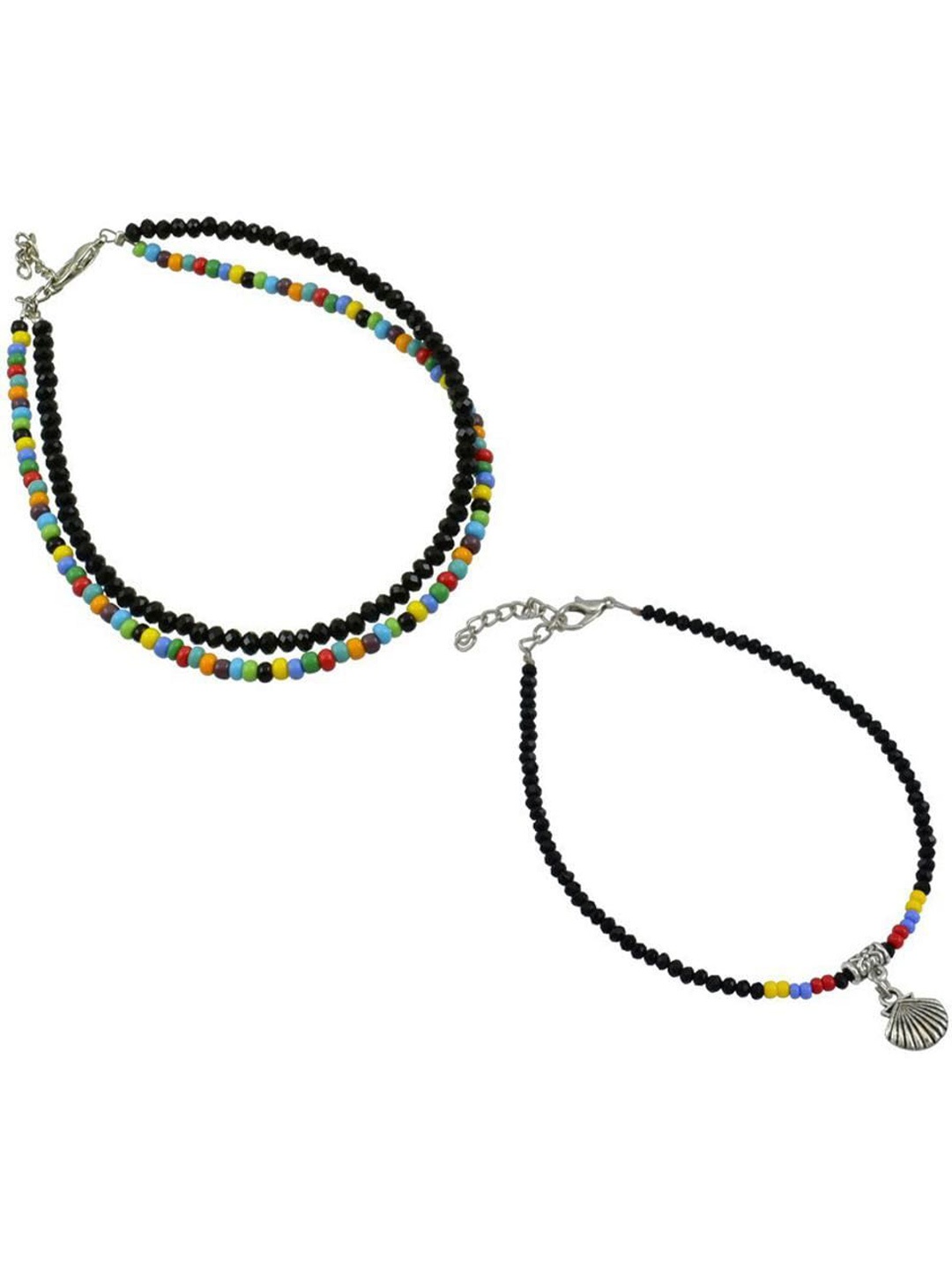 

HIGH TRENDZ Set Of 2 Single Leg Beaded Anklet, Black