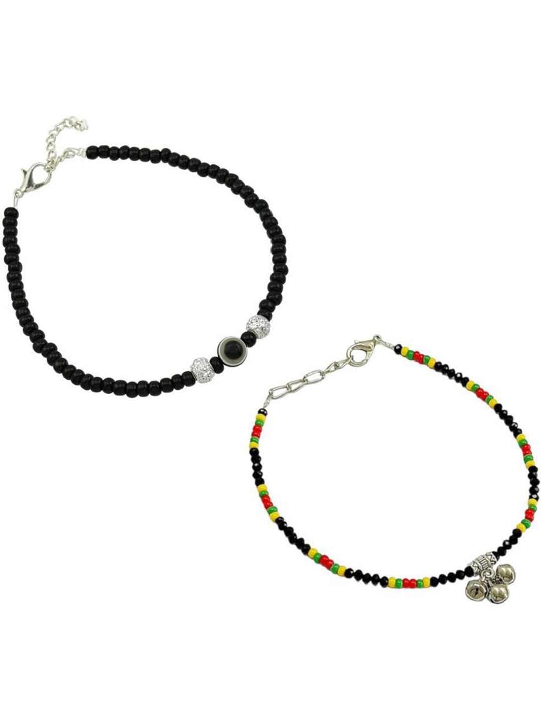 

HIGH TRENDZ Set Of 2 Beaded Anklets, Black