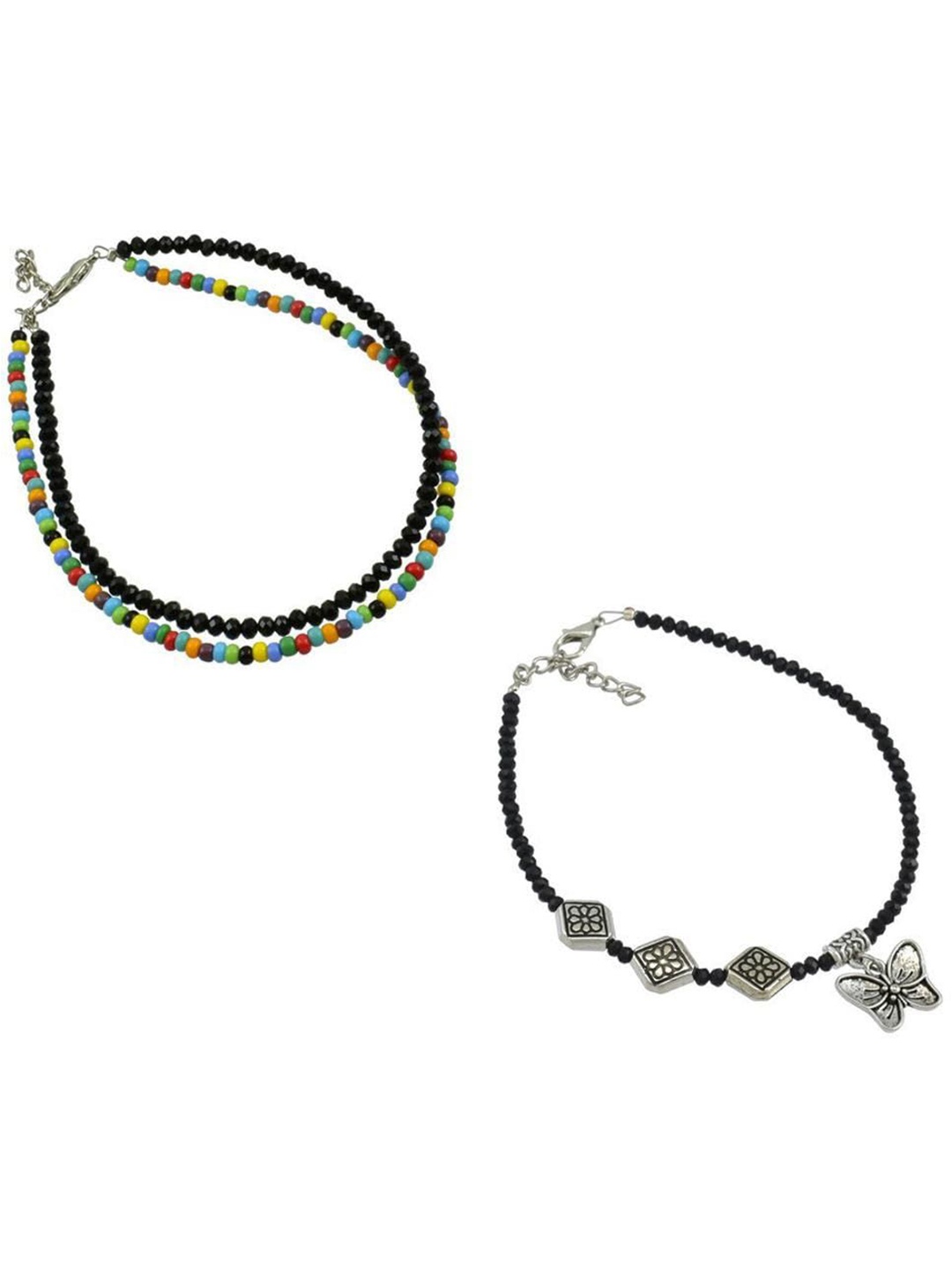 

HIGH TRENDZ Pack of 2 Single Leg Anklet with Beads, Black