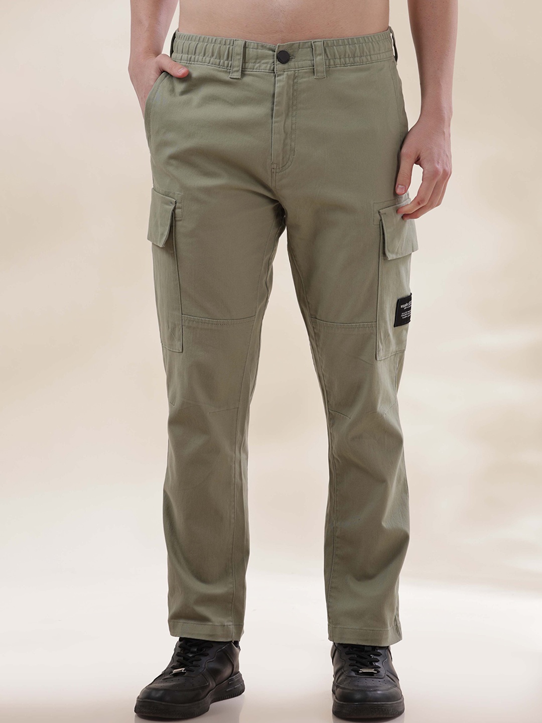 

HERE&NOW Men Slim Fit Cargos Trousers, Sea green