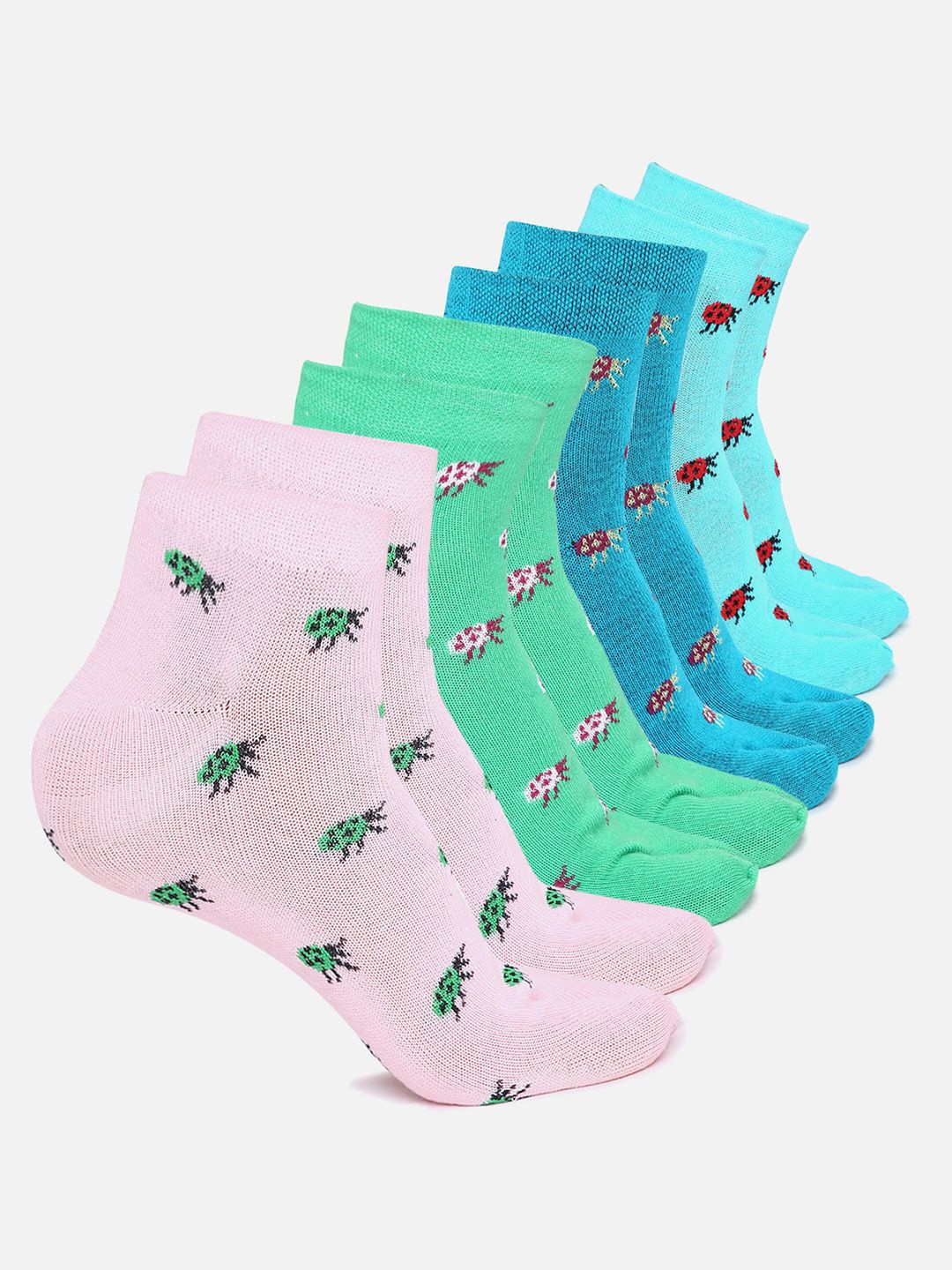 

BAESD Unisex Pack Of 4 Patterned Ankle Length Thumb Socks, Pink