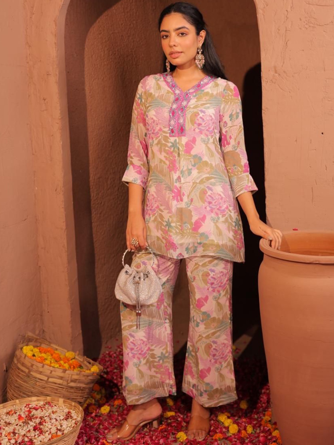 

Komarri U Printed Tunic With Trousers Co-Ords, Pink