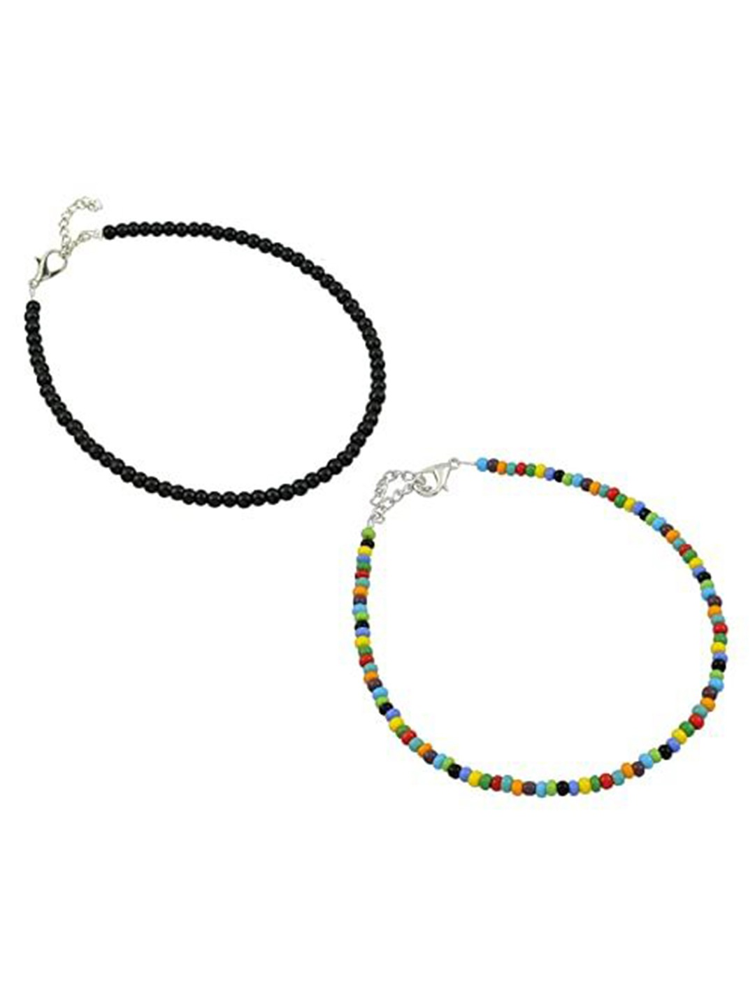 

HIGH TRENDZ Set Of 2 Beaded Thread Anklets, Black