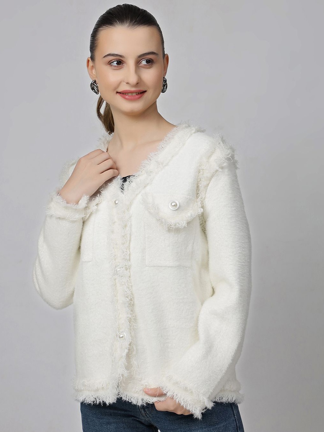 

KALINI Woollen Single-Breasted Overcoat, Off white