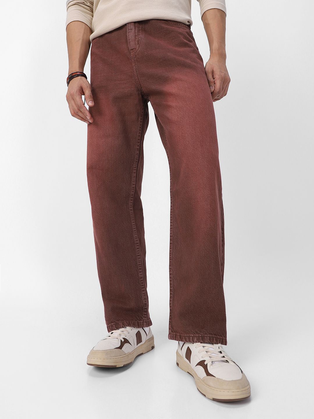 

Urbano Fashion Men Loose Relaxed Fit Heavy Fade Jeans, Brown