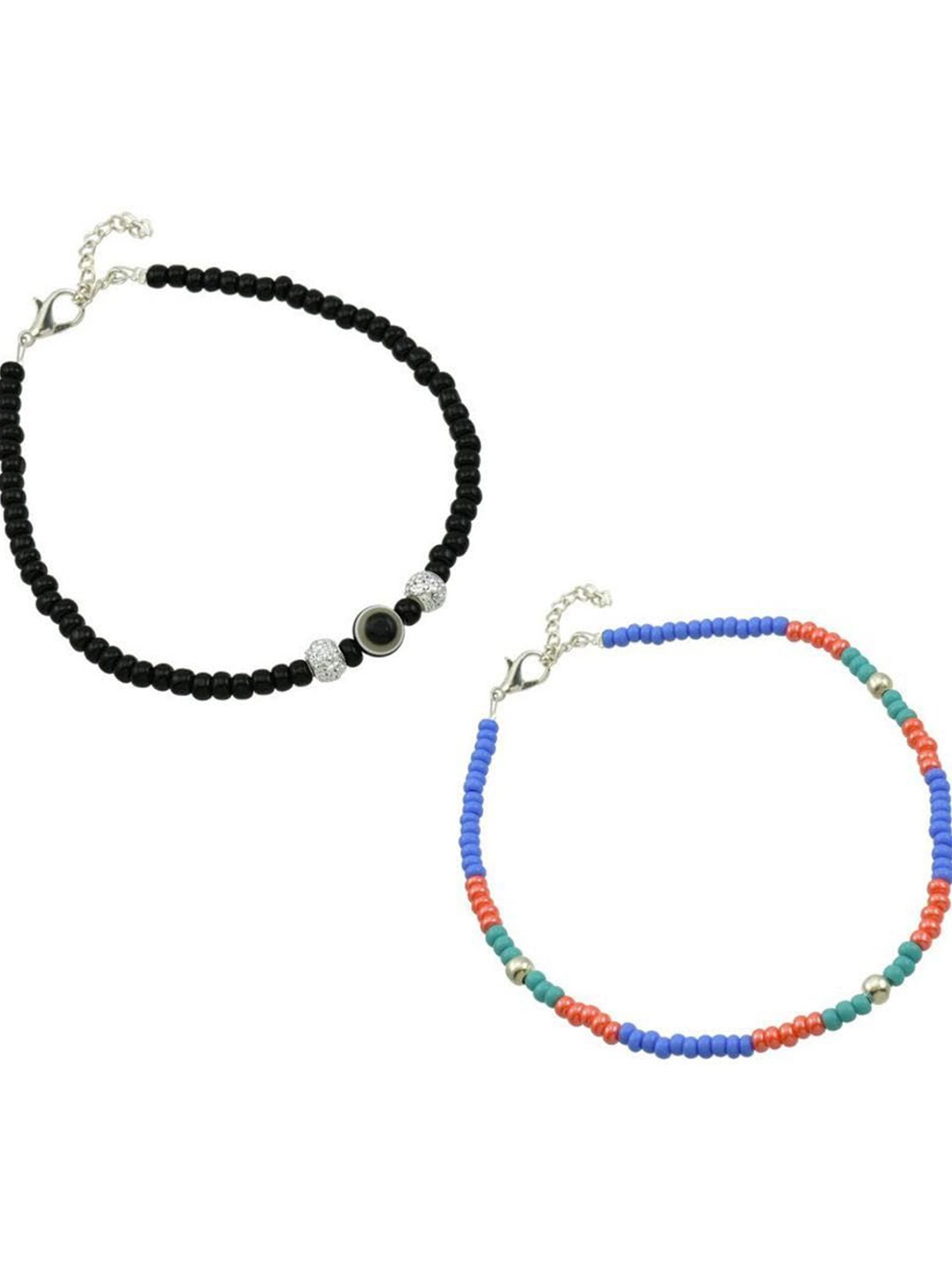 

HIGH TRENDZ Set Of 2 Beaded Single Leg Anklets, Black