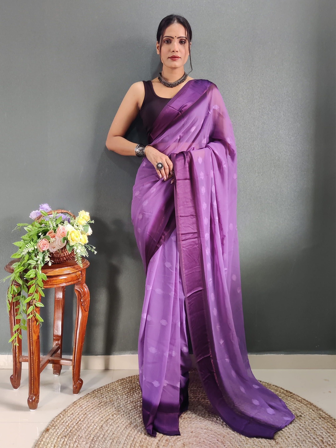 

KAYOMMI Satin Ready to Wear Saree, Purple