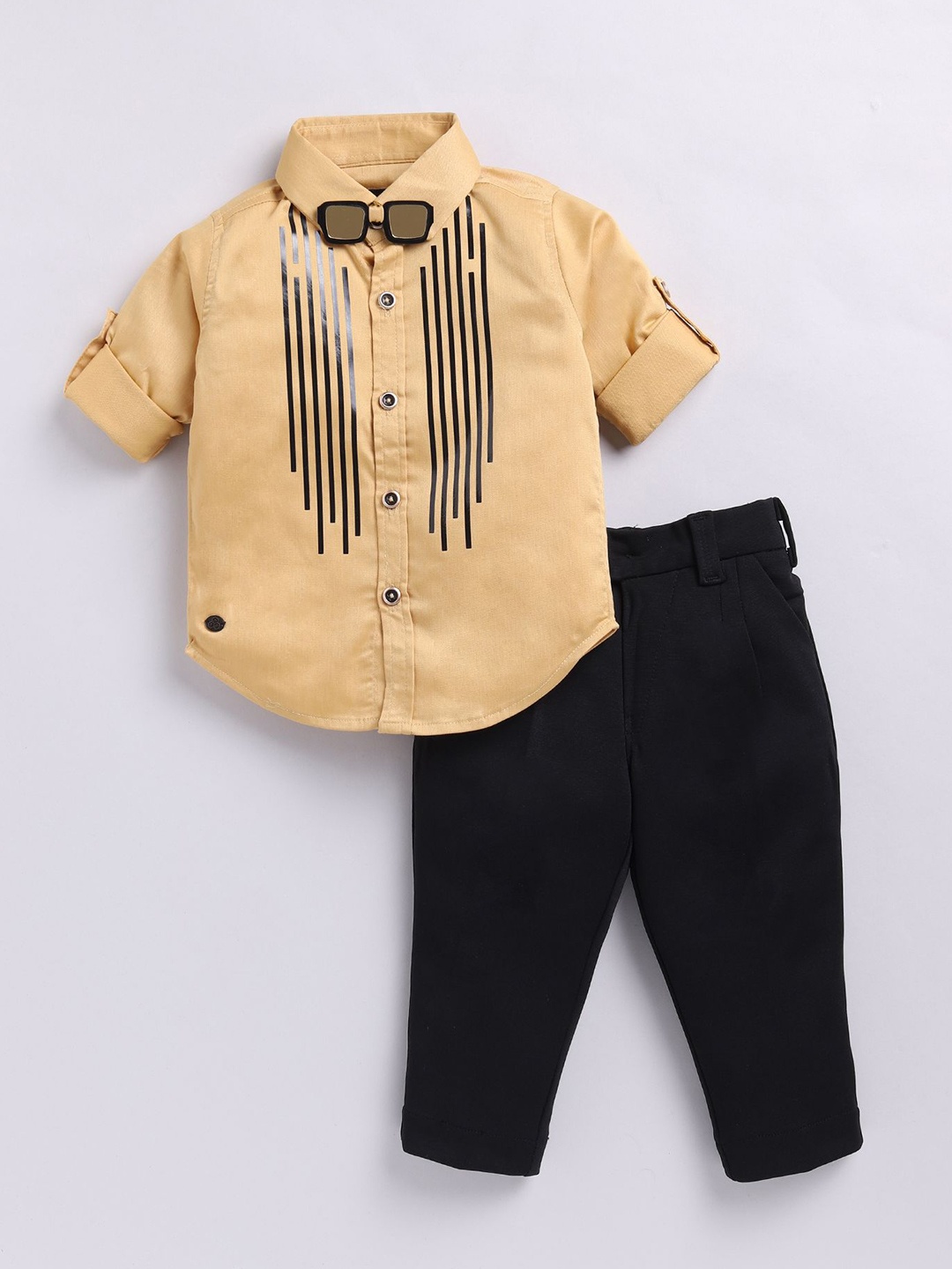

LITTLE COLLARS Boys Embellished Shirt with Trousers, Gold