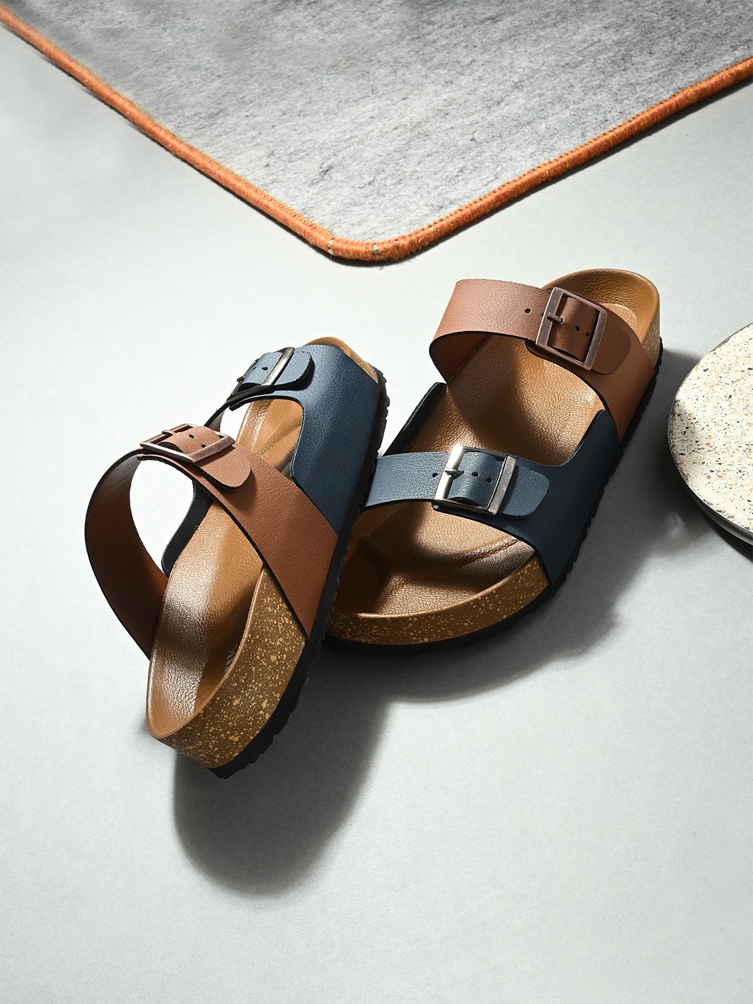 

Anouk Men Colourblocked Buckled Comfort Sandals, Navy blue