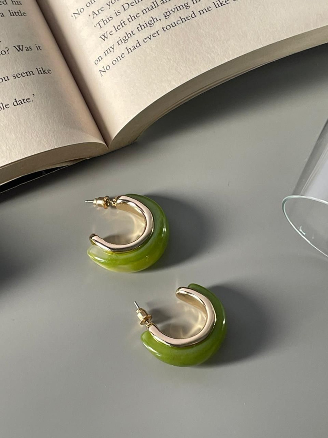 

Niska Artificial Stones Studded Contemporary Hoop Earrings, Green