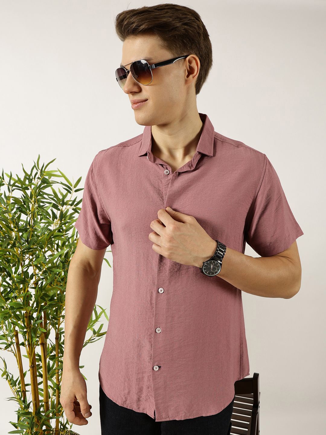 

Mast & Harbour Men Premium Opaque Casual Shirt, Pink