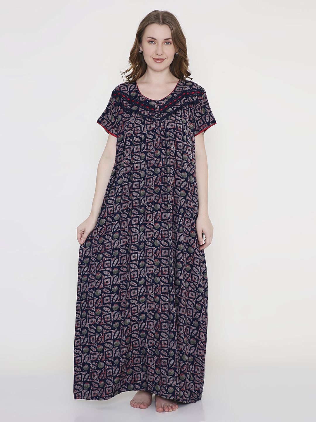 

NIGHTSPREE Printed Maxi Nightdress, Navy blue