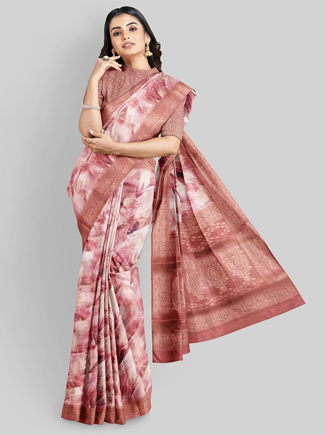 

Avyay Creation Zari Organza Banarasi Saree, Brown