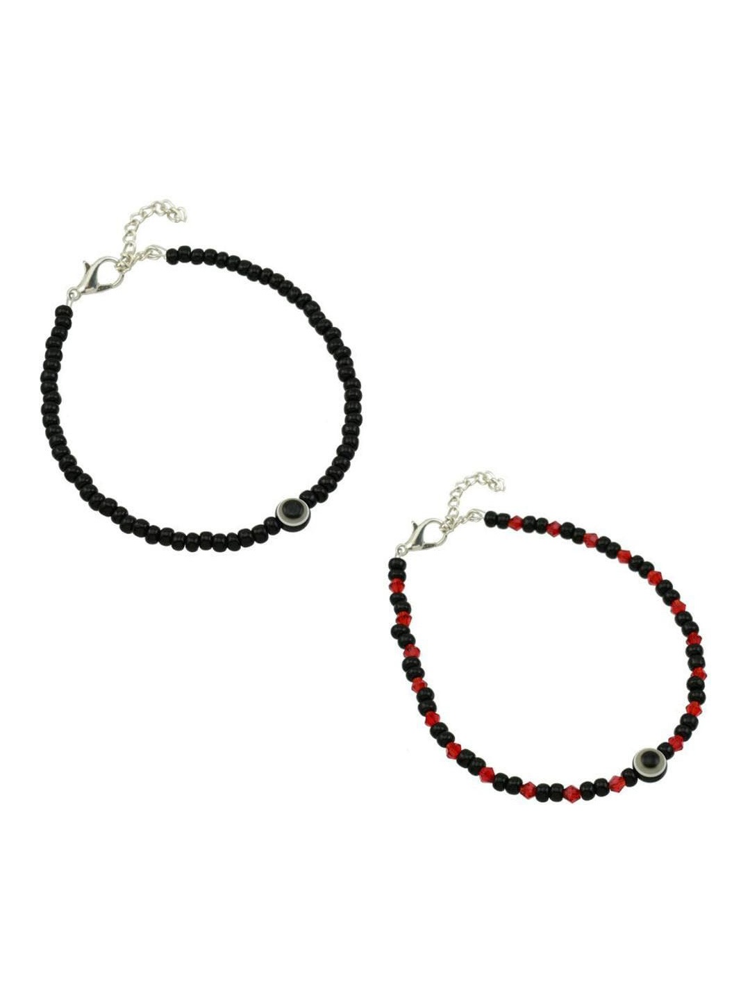 

HIGH TRENDZ Pack of 2 Single Leg Beads Alloy Anklet, Black