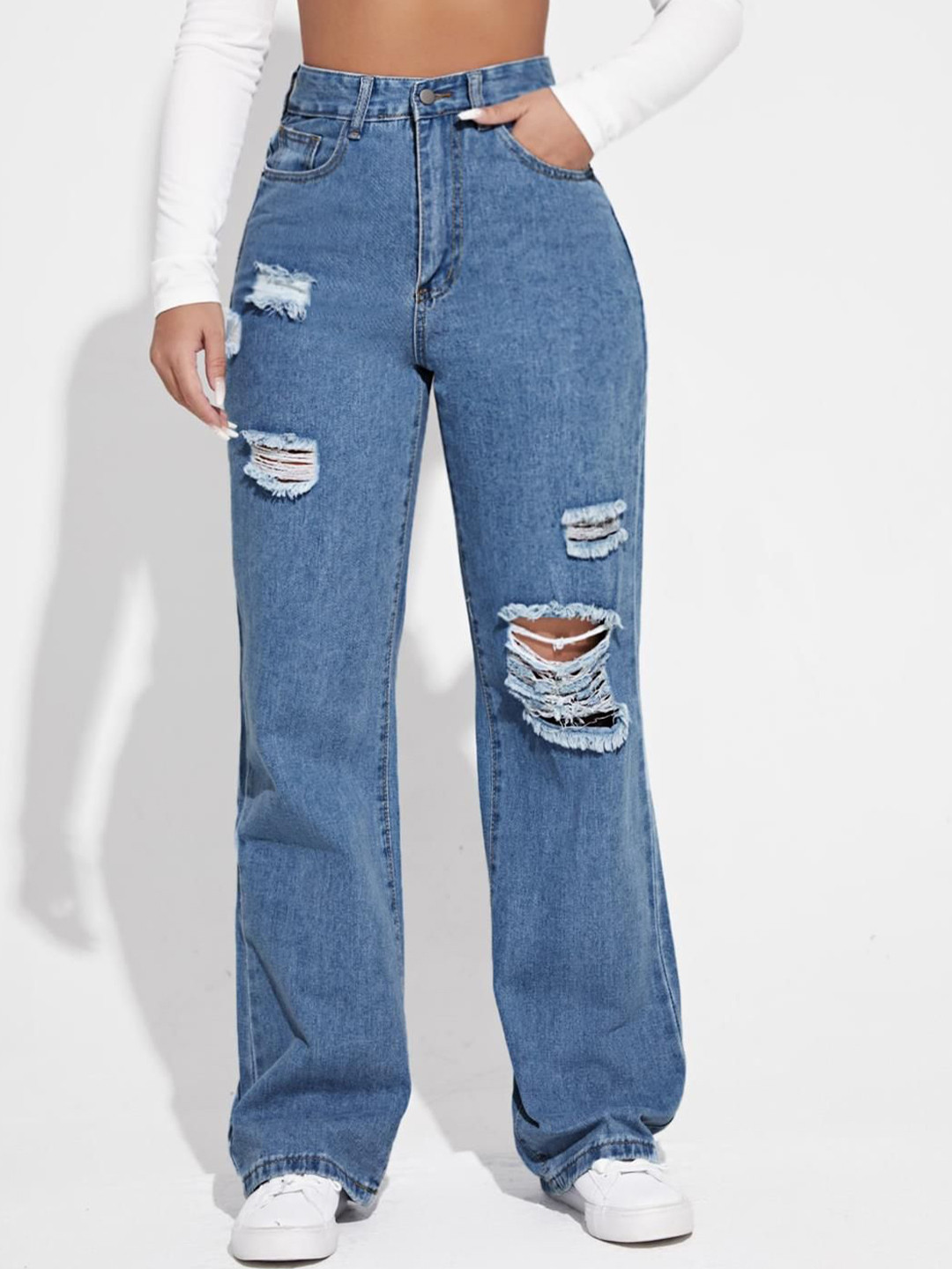 

Kotty Women Straight Fit High-Rise Stretchable Jeans, Blue