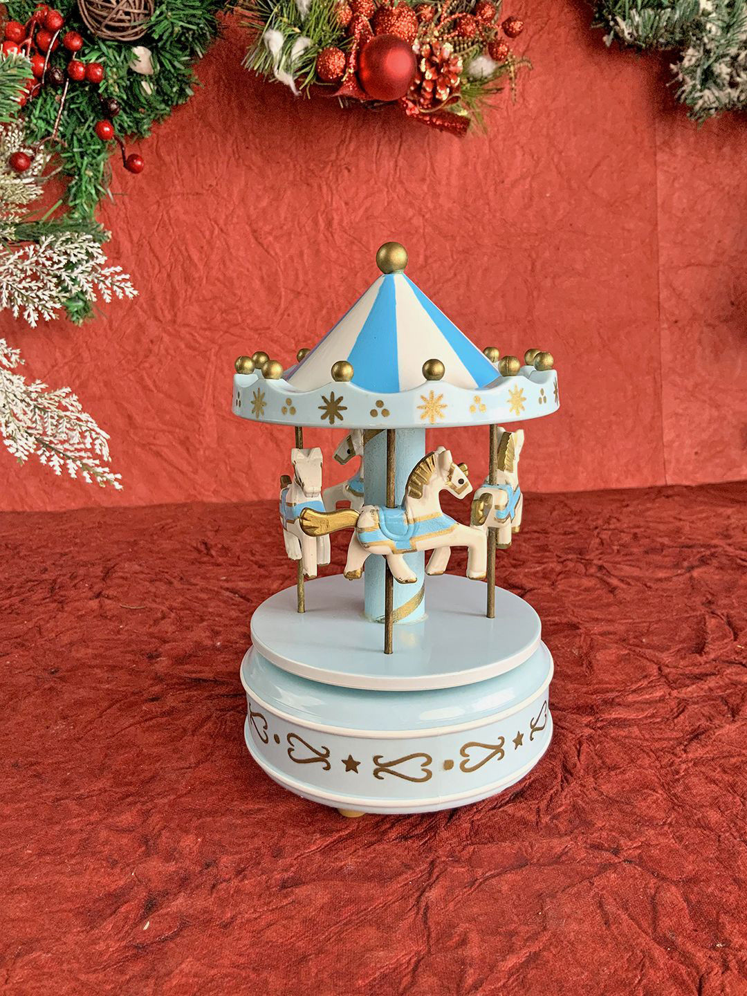 

Little Surprise Box LLP Blue Rotating Carousel Wind up Musical Box